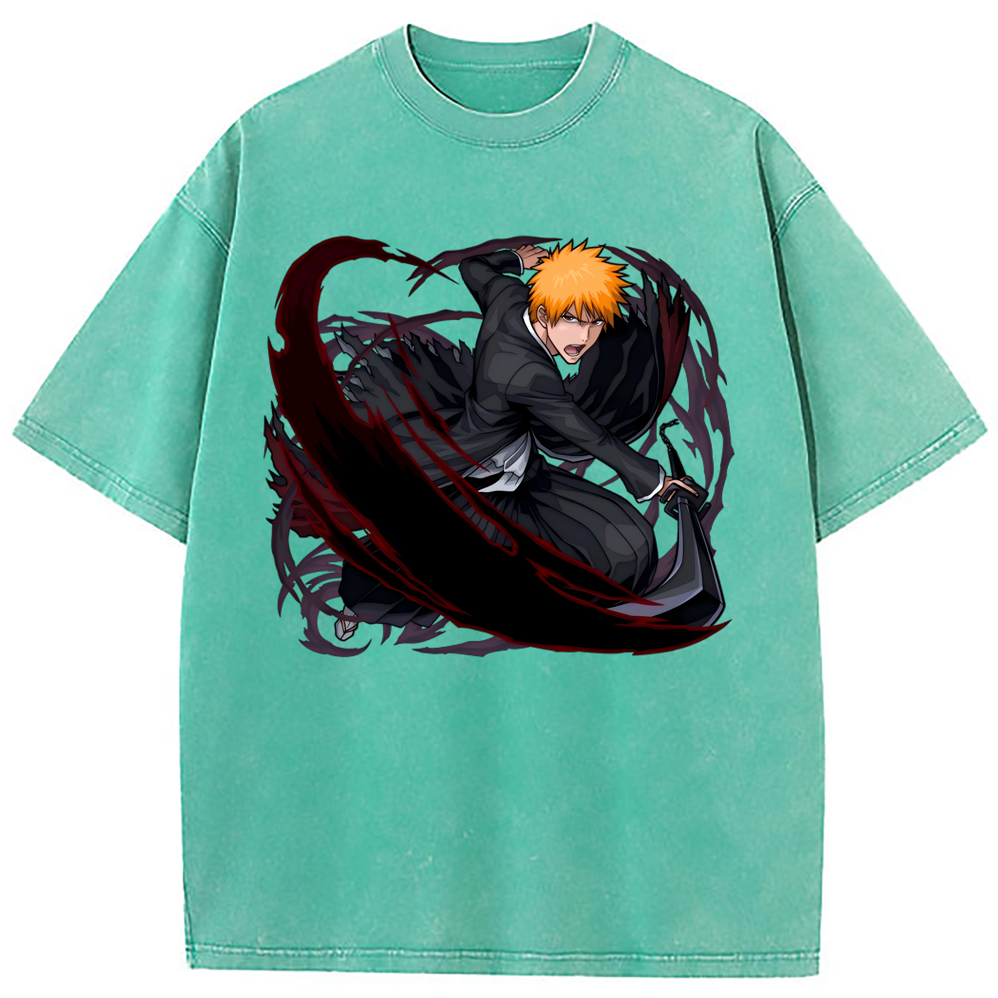 （画像用） ブリーチ 黒崎一護（くろさき いちご）BLEACH Kurosaki Ichigo 綿100% ヴィンテージ風 半袖Tシャツ（フロントプリント）